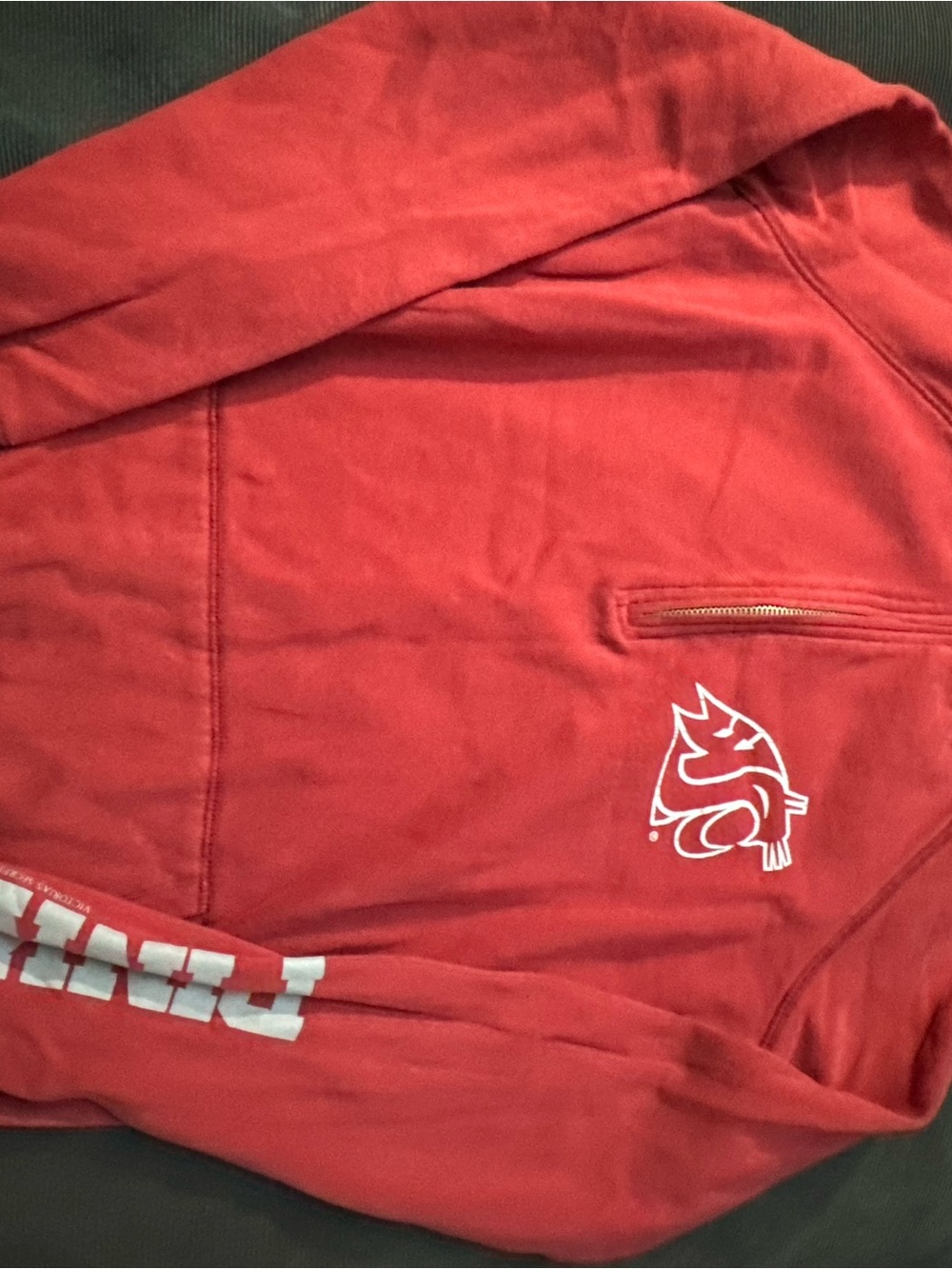 PINK Victoria's Secret Kids Red Zip-Up Hoodie with White Fox Logo